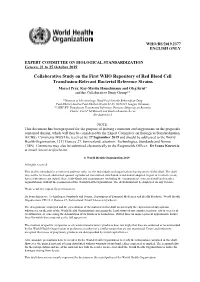 Collaborative Study on the First WHO Repository of Red Blood Cell
