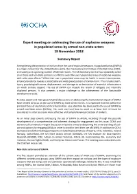 Expert Meeting on Addressing the Use of Explosive Weapons in Populated Areas by Armed Non-State Actors 19 November 2018