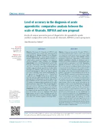 Level of Accuracy in the Diagnosis of Acute Appendicitis: Comparative Analysis Between the Scale of Alvarado, RIPASA and New Proposal
