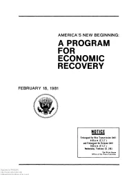 America's New Beginning | a Program for Economic Recovery