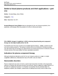 Guide to Blood Plasma Products and Their Applications – Part One