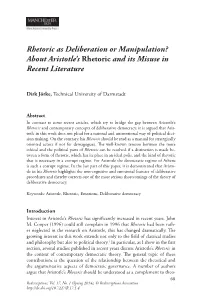 Rhetoric As Deliberation Or Manipulation? About Aristotle's
