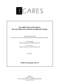 The Implicit Value of Art Experts: the Case of Klaus Ertz and Pieter Brueghel the Younger