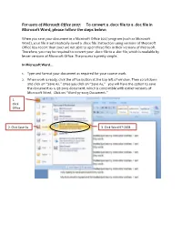 To Convert a .Docx File to a .Doc File in Microsoft Word, Please Follow the Steps Below