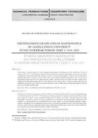 Distinguished Graduates in Mathematics of Jagiellonian University in the Interwar Period