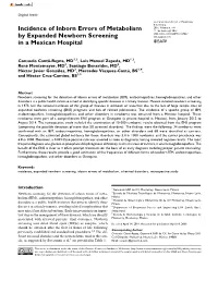 Incidence of Inborn Errors of Metabolism by Expanded Newborn