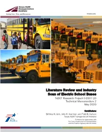 Literature Review and Industry Scan of Electric School Buses Txdot Research Project 0-9907-20 Technical Memorandum 2 May 2020