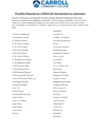 Possible Hazards for CHEM-101 Introduction to Chemistry
