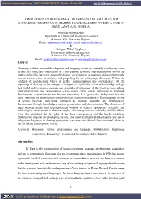 A Reflection on Development of Indigenous Languages for Knowledge Creation and Sharing in a Globalising World: a Case of Esan Language, Nigeria