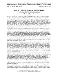 Trust As a Principle for Ethical Decision-Making in Research with Human Subjects by David B