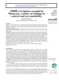 1MDB Corruption Scandal in Malaysia: a Study of Failings in Control And