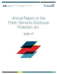 Annual Report on the Public Servants Disclosure Protection Act