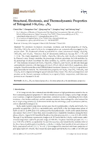 Structural, Electronic, and Thermodynamic Properties of Tetragonal T-Sixge3−Xn4