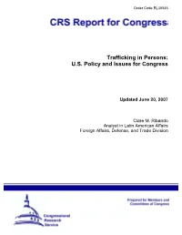 Trafficking in Persons: U.S. Policy and Issues for Congress