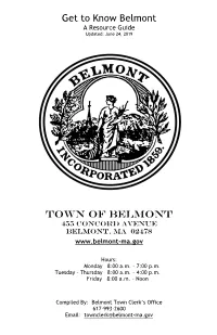 Get to Know Belmont a Resource Guide Updated: June 24, 2019
