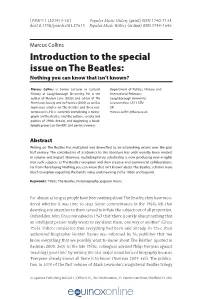 Introduction to the Special Issue on the Beatles: Nothing You Can Know That Isn’T Known?