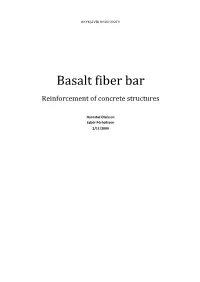 Basalt Fiber Bar Reinforcement of Concrete Structures