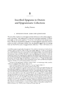 Inscribed Epigrams in Orators and Epigrammatic Collections