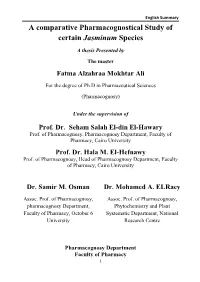 A Comparative Pharmacognostical Study of Certain Jasminum Species