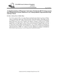 An Implementation of Electronic Laboratory Notebooks (ELN) Using a Learn- Ing Management System Platform in an Undergraduate Experimental Engi- Neering Course