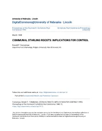 Communal Starling Roosts: Implications for Control