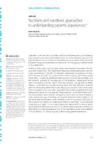 Numbers and Narratives: Approaches to Understanding Patients’ Experiences.A