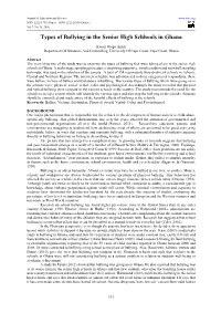 Types of Bullying in the Senior High Schools in Ghana