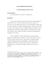 1 PH.D. DISSERTATION PROPOSAL a Franklian Reading of the Book Of