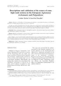 Descriptions and Validation of the Names of Some High-Rank Syntaxa in the European Asplenietea Trichomanis and Polypodietea