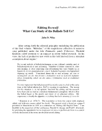 Editing Beowulf: What Can Study of the Ballads Tell Us?