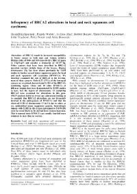 Infrequency of BRCA2 Alterations in Head and Neck Squamous Cell Carcinoma