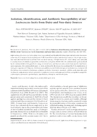 Isolation, Identification, and Antibiotic Susceptibility of Nis+ Lactococcus Lactis from Dairy and Non-Dairy Sources