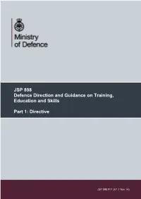 JSP 898: Defence Direction and Guidance on Training, Education and Skills Part 1