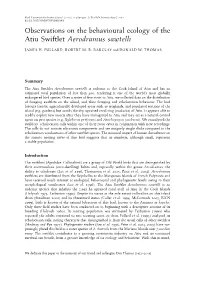 Observations on the Behavioural Ecology of the Atiu Swiftlet Aerodramus Sawtelli