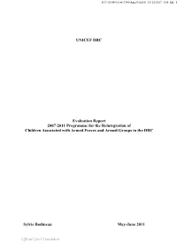 UNICEF DRC Evaluation Report 2007-2011 Programme for The