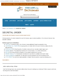 Definition of DECRETAL ORDER • Law Dictionary • Thelaw.Com Visited on 09/19/2018