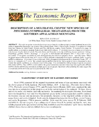 Description of a Multilevel Cryptic New Species of Phyciodes (Nymphalidae: Melitaeinae) from the Southern Appalachian Mountains