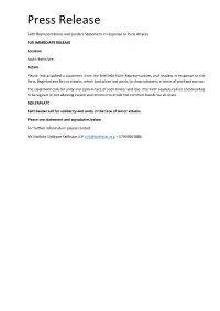 Press Release Faith Representatives and Leaders Statement in Response to Paris Attacks for IMMEDIATE RELEASE