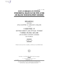 State of Research on Potential Environmental Health Factors with Autism and Related Neurodevelopment Disorders