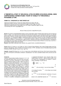 A Theoretical Study of Biological Lotka-Volterra Ecological Model Using Comprehensive Thermodynamic Theory of Stability of Irreversible Processes (Cttsip)