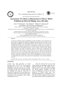 Assessment of Lichens As Biomonitors of Heavy Metal Pollution in Selected Mining Area, Slovakia Amer H
