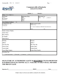 Commonwealth of Kentucky SOLICITATION SIGNATURE OF