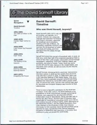 D Sarnoff Library - David Sarnoff Timeline [1891-1971] Page 1 of 2