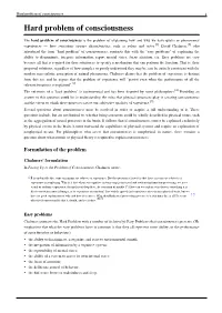 Hard Problem of Consciousness 1 Hard Problem of Consciousness