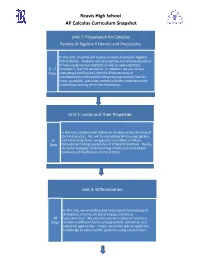 Reavis High School AP Calculus Curriculum Snapshot