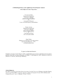 A Methodological Essay on the Application of Social Sequence Analysis to the Study of Creative Trajectories*