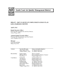 Draft 2012 Lead SIP Table of Contents