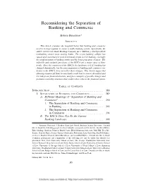Reconsidering the Separation of Banking and Commerce