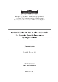 Formal Validation and Model Generationfor Domain-Specific