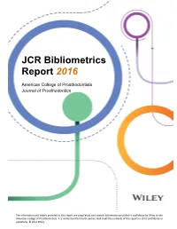 JCR Bibliometrics Report 2016